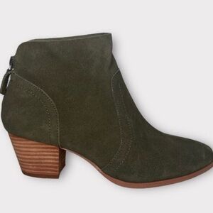 Violet & Red Size 8.5 Suede Leather Olive Green Cupid Bootie NWOB